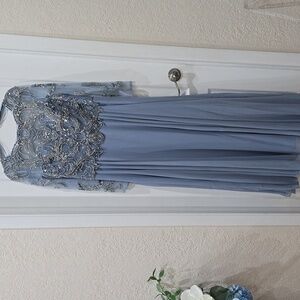 NWT Xscape Elegant Long Sleeve Embroidered Dress - Light BlueXscape